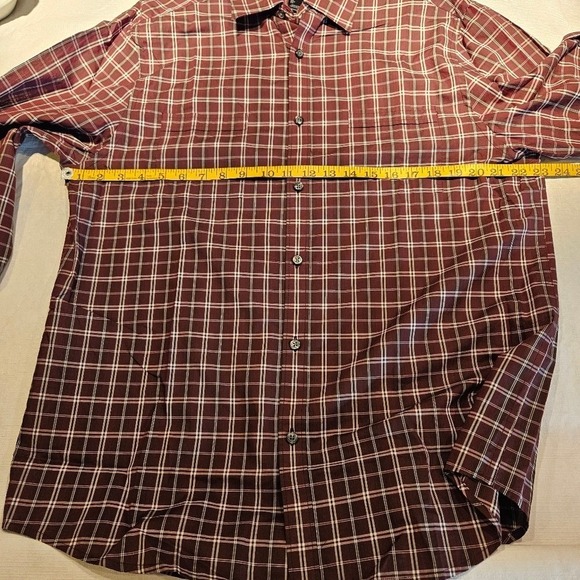 Claiborne Mens Long Sleeve Button Up Plaid Shirt Burgundy White Checkered L - Picture 11 of 12